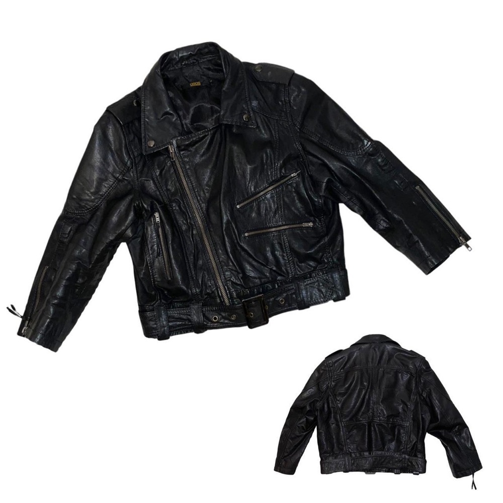 Asos cropped black leather jacket with 3/4 sleeves, size 8
